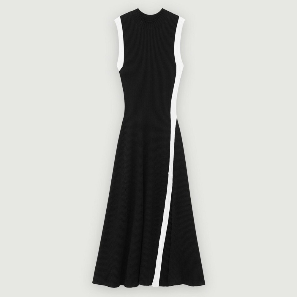 🆕 Maje Split & Contrasting Midi Ribbed Dress - Picture 5 of 11